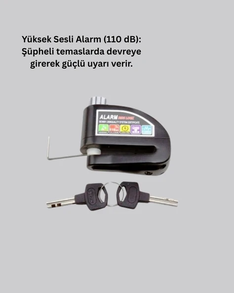Alarm Disk Fren Kilidi Paslanmaz Çelik Motosiklet Scooter Bisiklet - Resim 2