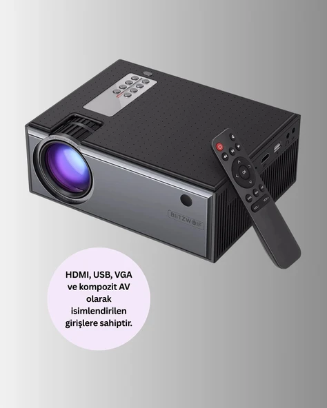 Full HD Destekli Taşınabilir Projeksiyon Cihazı – HDMI, USB, VGA Girişli, Uzaktan Kumandalı - Resim 2