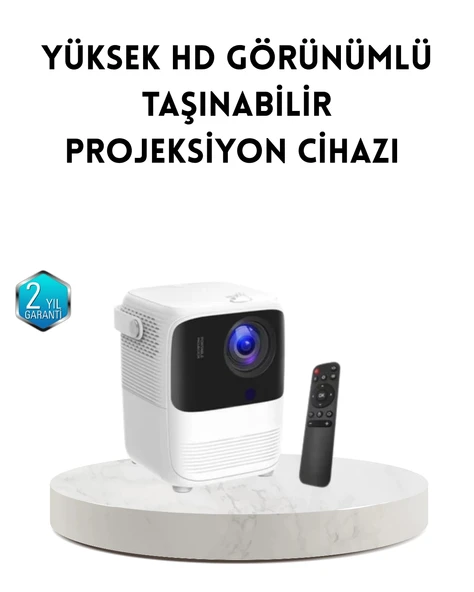 Taşınabilir Akıllı 1080P Projektör – 64GB Hafıza, 2GB RAM, Full HD Görüntü, Kumandalı ürün görseli 1