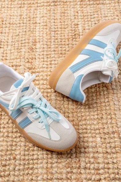 M-6005 Mavi Garni  Bağcıklı Termo Taban Günlük Kadın Spor - Resim 4