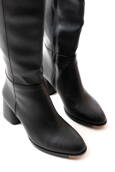 RS-2432 Siyah Topuklu Fermuarlı Günlük Kadın Çizme - Resim 5