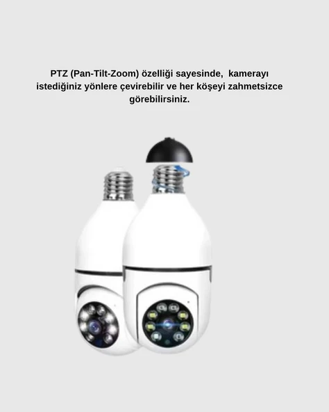 360° Akıllı Güvenlik Kamerası – Duya Takılabilir, Wi-Fi Bağlantılı, Hareket Sensörlü - Resim 3