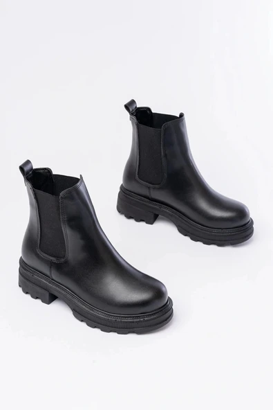 745-2137 Siyah Kalın Taban Lastikli Günlük Kadın Bot - Resim 4