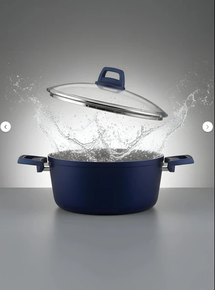 YUNUSOĞLU HOME Castella Serisi Lacivert 10 Parça Granit Tencere Seti 4 mm Kalınlık, Pyrex Kapaklı - Resim 3