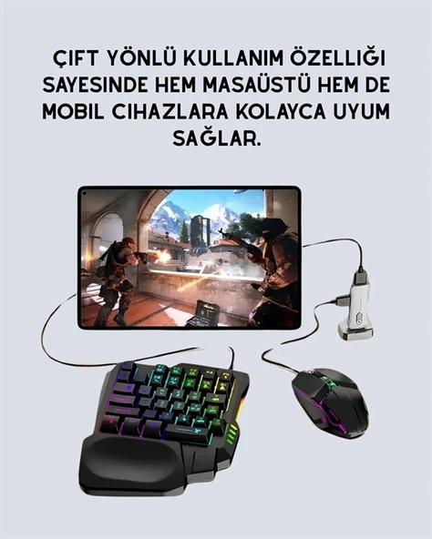 Mobil Uyumlu Klavye Mouse Seti – PUBG ve FPS Oyunları İçin 5'i 1 Arada Oyun Kiti - Resim 4