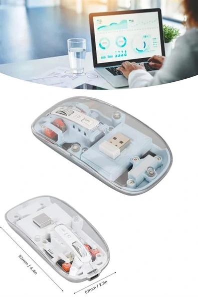 Kablosuz Mouse Fare Şarjlı Bluetooth Wireless Çift Modlu Sessiz - Resim 5