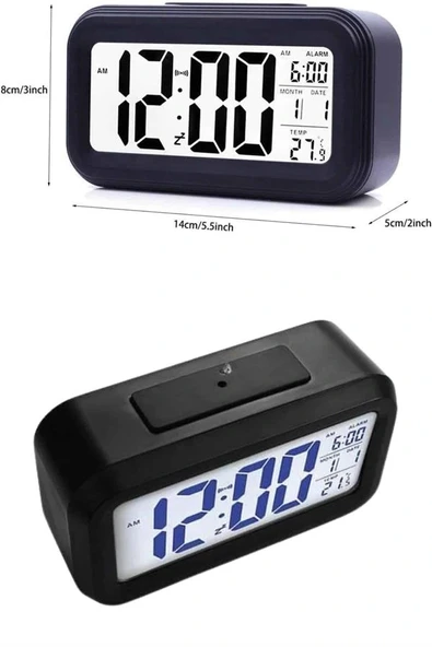 Dijital Işıklı Alarmlı Çalışma Masası Ekran Pilli Çalar Saat - Resim 5
