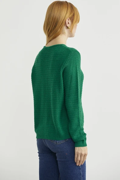 Dore Düğme Detaylı Yünlü Triko Hıırka - Yeşil - Resim 5