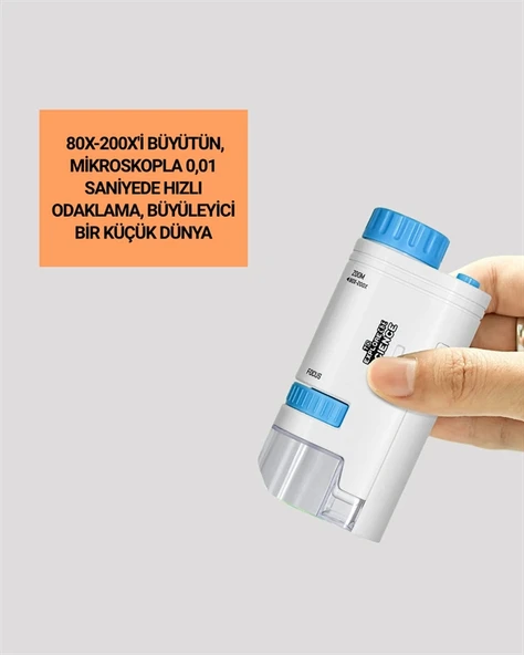 LED Aydınlatmalı 80–200 Kat Büyütmeli Cep Mikroskop - Resim 2