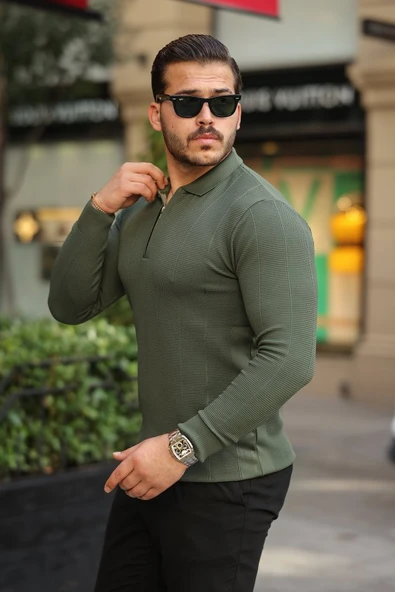 Erkek Pirinç Desenli Uzun Kollu Yakalı Triko - Resim 5