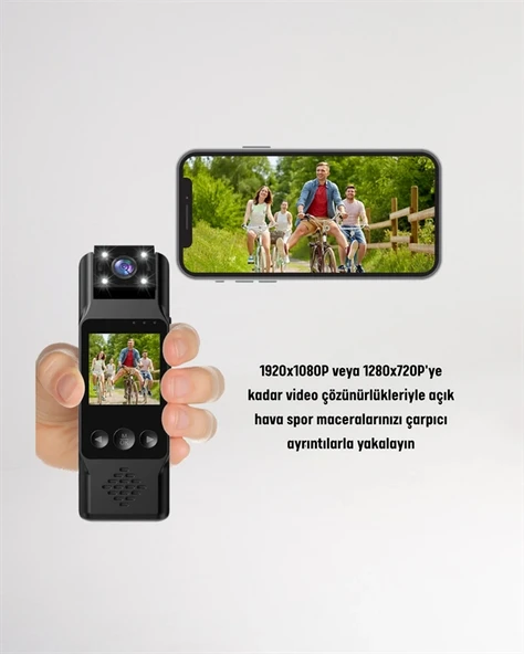 WiFi Destekli Mini Kamera – 180° Dönebilen Lens, 1080P Video, TFT Ekranlı - Resim 2