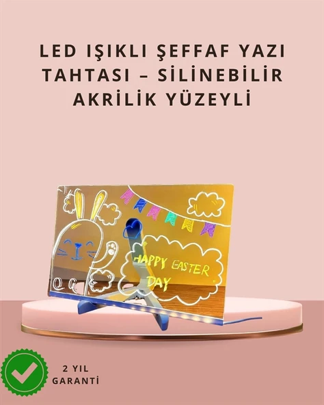 LED Işıklı Şeffaf Yazı Tahtası – Neon Etkili Akrilik Pano, Silinebilir, 7 Renkli Kalemli, 30x20 cm ürün görseli 1