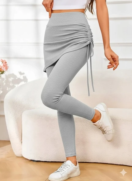 Kadın Yüksek Bel Yandan Büzgülü Alttan Uzun Kaşkorse Tayt Etek ürün görseli