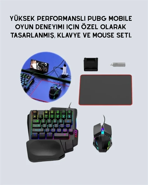 Yüksek Performanslı Mobil Oyun Aksesuarı – 5 Parçalı Klavye Mouse Dönüştürücü Set - Resim 3