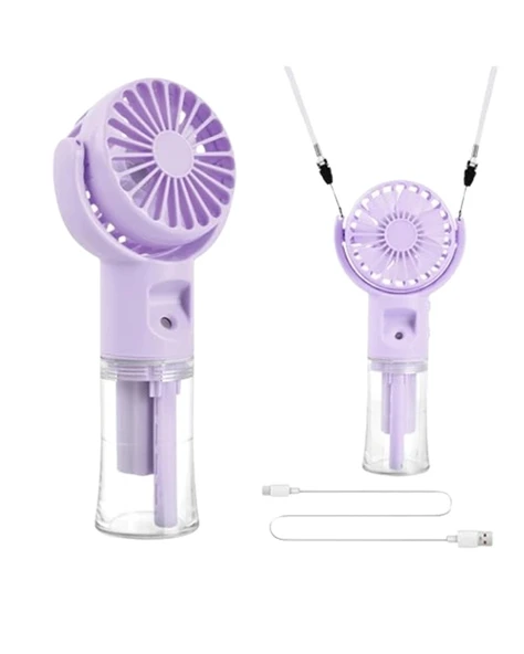 Taşınabilir Şarjlı Su Sisi Püskürtmeli Mini El Fanı – 4 Hız Ayarı, Tip-C Şarjlı, Sessiz Motor - Resim 4