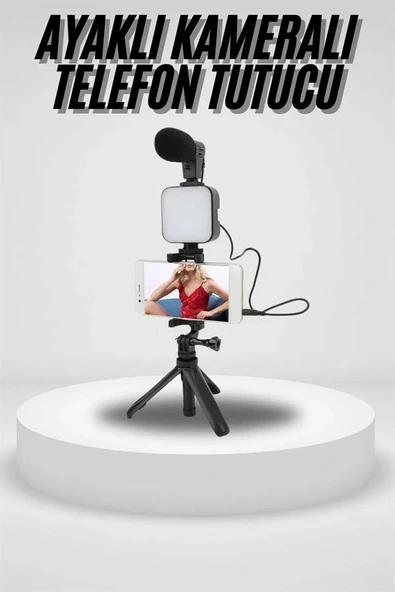 Akıllı Telefon Vlog Kiti Tripod Mini Mikrofonlu Telefon Tutucu - Resim 2