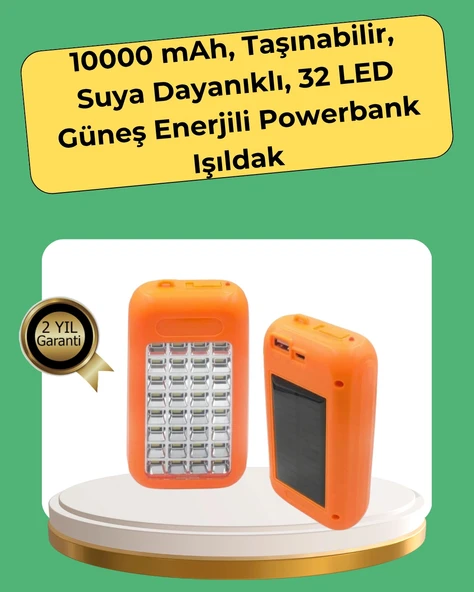 10000 mAh Güneş Enerjili Taşınabilir Şarj Cihazı ve Aydınlatma Cihazı ürün görseli