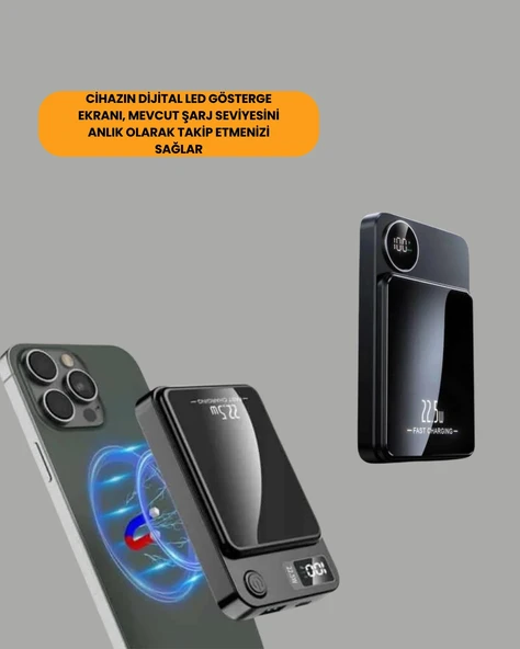 Manyetik ve Hızlı Kablosuz Şarj Güç Bankası Powerbank - Resim 5