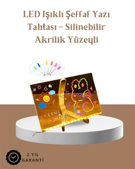 LED Aydınlatmalı Şeffaf Mesaj Tahtası – 30x20 cm, Neon Etkili Yazılar İçin Tasarlandı ürün görseli 1