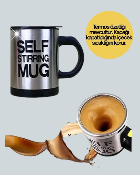 Pratik ve Dayanıklı Termos Kupa | Tek Tuşla Otomatik Karıştırma - Resim 4
