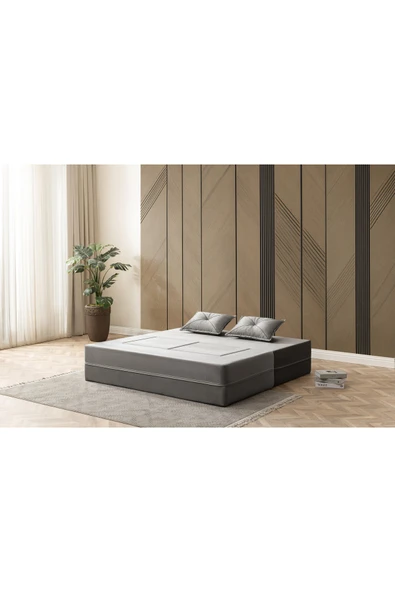 UFUK HOME Buhara Çift Kişilik Açılır Koltuk&çift Kişilik Puflu&uzanma Koltuğu&silinebilir Çok Amaçlı Antrasit - Resim 2