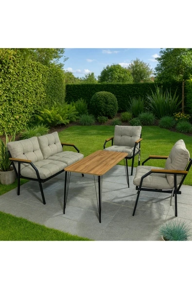 UFUK HOME Milas 211 Masalı Gri Fermuarlı Bahçe Balkon Takımı, Cafe, Salon - Metal Kanepe Koltuk Takımı ürün görseli