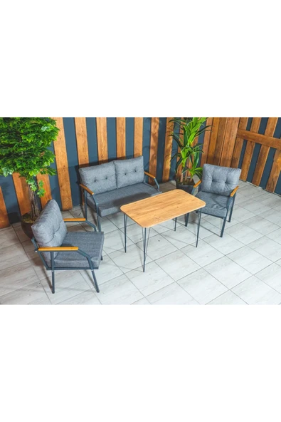 UFUK HOME Zeyd 211 Masalı Gri Fermuarlı Bahçe Balkon Takımı, Salon - Metal Kanepe Koltuk Takımı - Resim 4