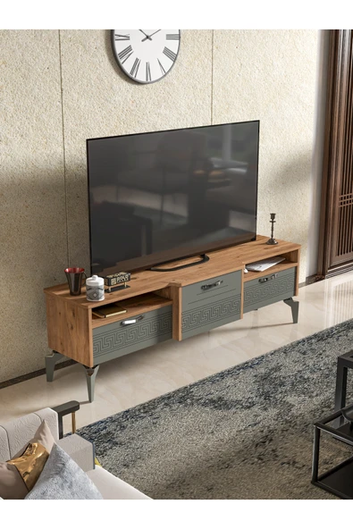 Tv Sehpası Tv Ünitesi Saraylı Beyaz Gold 5062 ürün görseli