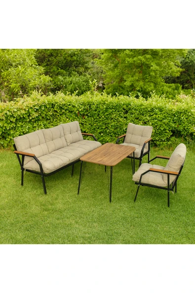 UFUK HOME Milas 311 Masalı Krem Fermuarlı Bahçe Balkon Takımı, Cafe, Salon - Metal Kanepe Koltuk Takımı - Resim 2