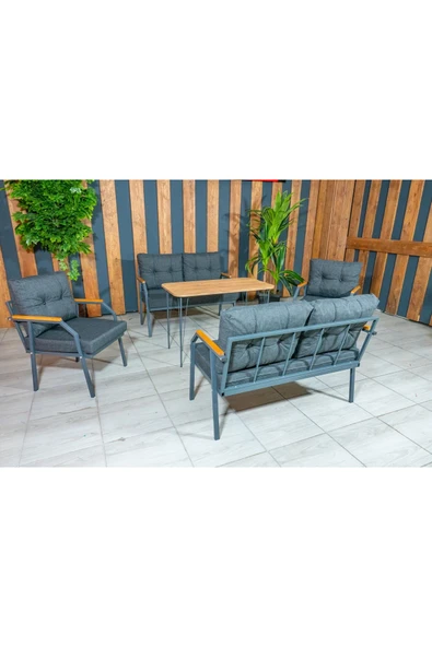 UFUK HOME Zeyd 2211 Masalı Antrasit Fermuarlı Bahçe Balkon Takımı, Salon - Metal Kanepe Koltuk Takımı - Resim 4