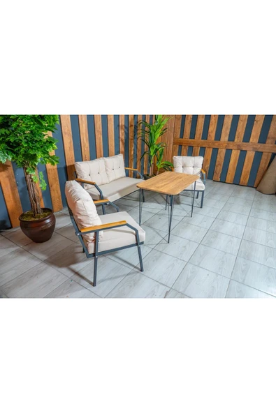 UFUK HOME Zeyd 211 Masalı Krem Fermuarlı Bahçe Balkon Takımı, Salon - Metal Kanepe Koltuk Takımı - Resim 6