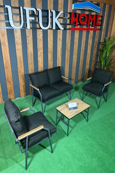 UFUK HOME Sehpalı Siyah Fermuarlı Bahçe Balkon Takımı, Cafe, Salon - Metal Kanepe Koltuk Takımı ürün görseli
