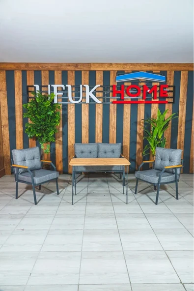 UFUK HOME Zeyd 211 Masalı Gri Fermuarlı Bahçe Balkon Takımı, Salon - Metal Kanepe Koltuk Takımı - Resim 2