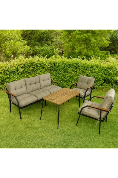 UFUK HOME Milas 311 Masalı Açık Gri Fermuarlı Bahçe Balkon Takımı, Cafe, Salon - Metal Kanepe Koltuk Takımı - Resim 2