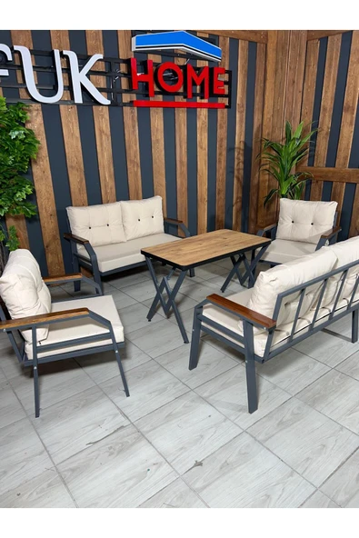UFUK HOME Kavacık 2211 Masalı Krem Fermuarlı Bahçe Balkon Takımı, Salon, Teras- Metal Çay Seti ürün görseli