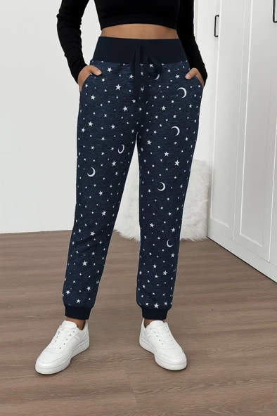 Kadın Yüksek Bel Bağcıklı Desenli Iki Iplik Pantolon - Resim 3