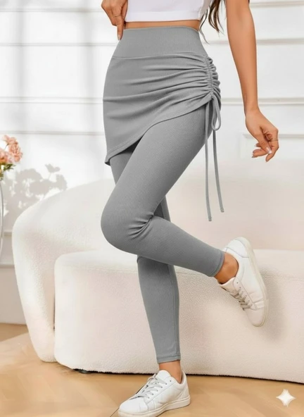 Kadın Yüksek Bel Yandan Büzgülü Alttan Uzun Kaşkorse Tayt Etek ürün görseli