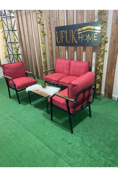 UFUK HOME Linda 211 Sehpalı Şekerpembe Fermuarlı Bahçe Balkon Takımı, Cafe, Salon - Metal Kanepe Koltuk Takımı ürün görseli