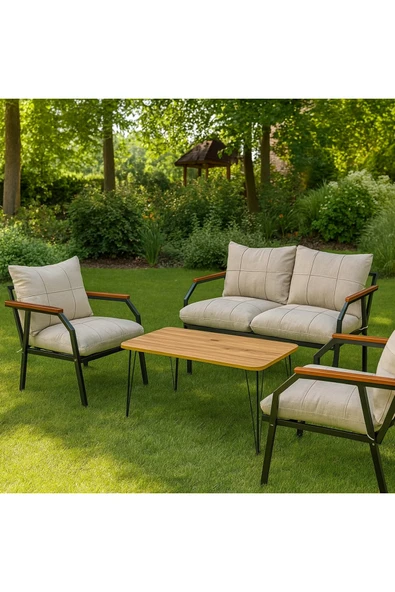 UFUK HOME Linda 211 Masalı Açık Gri Fermuarlı Bahçe Balkon Takımı, Cafe, Salon - Metal Kanepe Koltuk Takımı - Resim 2