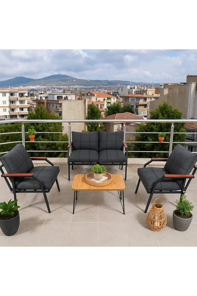 UFUK HOME Bahçe Mobilyası 2 1 1 Miray Bahçe Takımı Metal Sehpalı Balkon Takımı Çay Seti Nn211 - Resim 2
