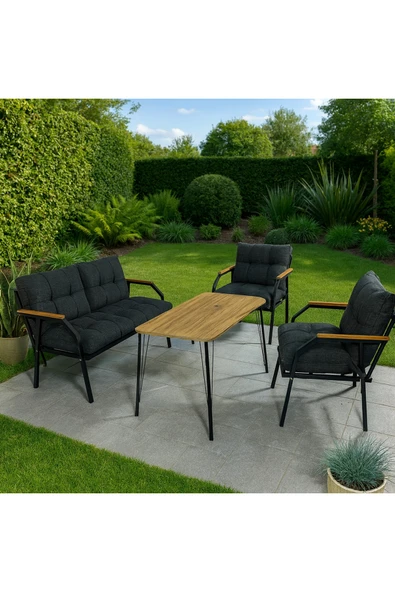 UFUK HOME Milas 211 Masalı Antrasit Fermuarlı Bahçe Balkon Takımı, Cafe, Salon - Metal Kanepe Koltuk Takımı ürün görseli