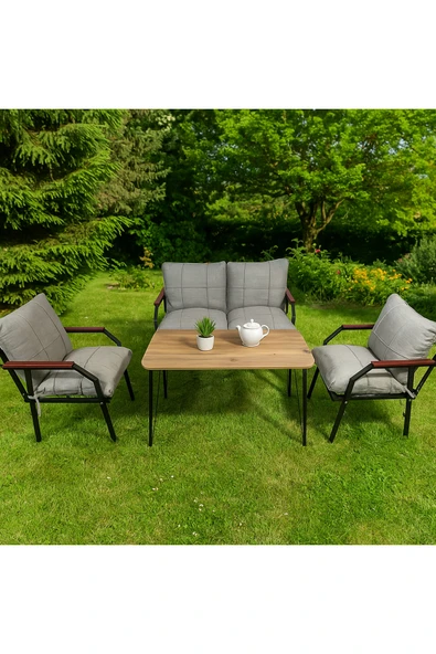 UFUK HOME Linda 211 Masalı Gri Fermuarlı Bahçe Balkon Takımı, Cafe, Salon - Metal Kanepe Koltuk Takımı ürün görseli