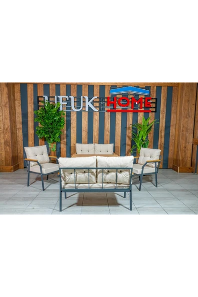 UFUK HOME Zeyd 2211 Masalı Krem Fermuarlı Bahçe Balkon Takımı, Salon - Metal Kanepe Koltuk Takımı - Resim 5