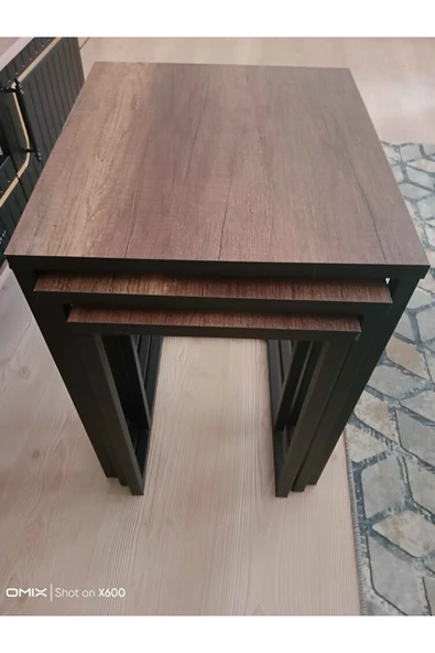 UFUK HOME 3lü Zigon Sehpa Ceviz Tabla Siyah Ayak Sehpa - Resim 3