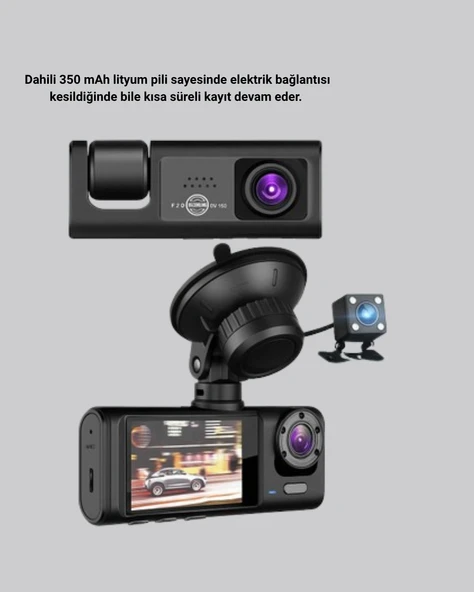 Üç Kameralı Araç DVR Full HD Gece Görüşlü ve 2 inç IPS Ekranlı - Resim 3