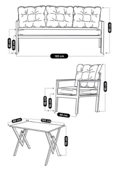 UFUK HOME Kavacık 311 Masalı Gri Fermuarlı Bahçe Balkon Takımı, Salon, Teras- Metal Çay Seti - Resim 2