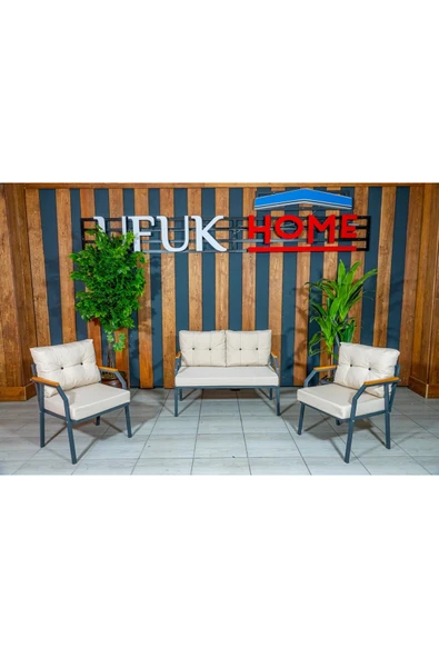 UFUK HOME Zeyd 211 Krem Fermuarlı Bahçe Balkon Takımı, Salon - Metal Kanepe Koltuk Takımı - Resim 3