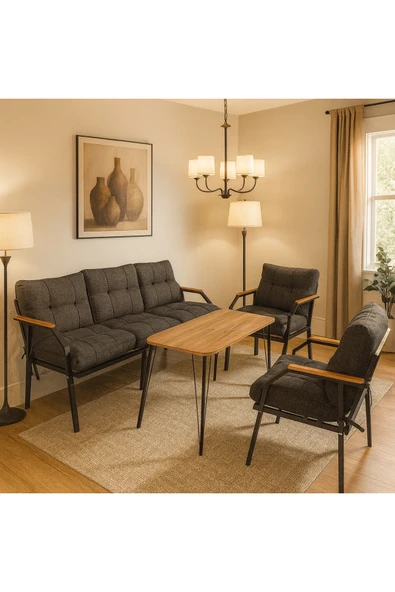 UFUK HOME Milas 311 Masalı Gri Fermuarlı Bahçe Balkon Takımı, Cafe, Salon - Metal Kanepe Koltuk Takımı ürün görseli