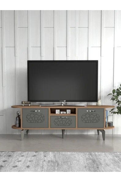 Tv Sehpası Tv Ünitesi Kapaklı Raflı Setro Traverten ürün görseli