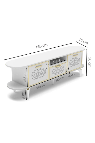 Tv Sehpası Tv Ünitesi Raflı 140 Cm Gzd Beyaz - Resim 3